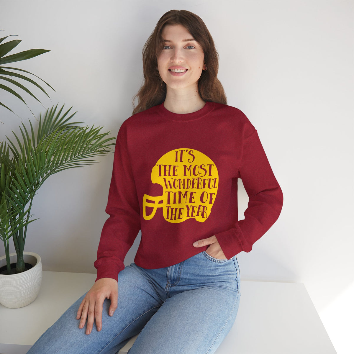 Football Helmet 'It's the Most Wonderful Time of the Year' Crewneck Sweatshirt | Football Fan Apparel, Team Spirit Sweatshirt, Football Season