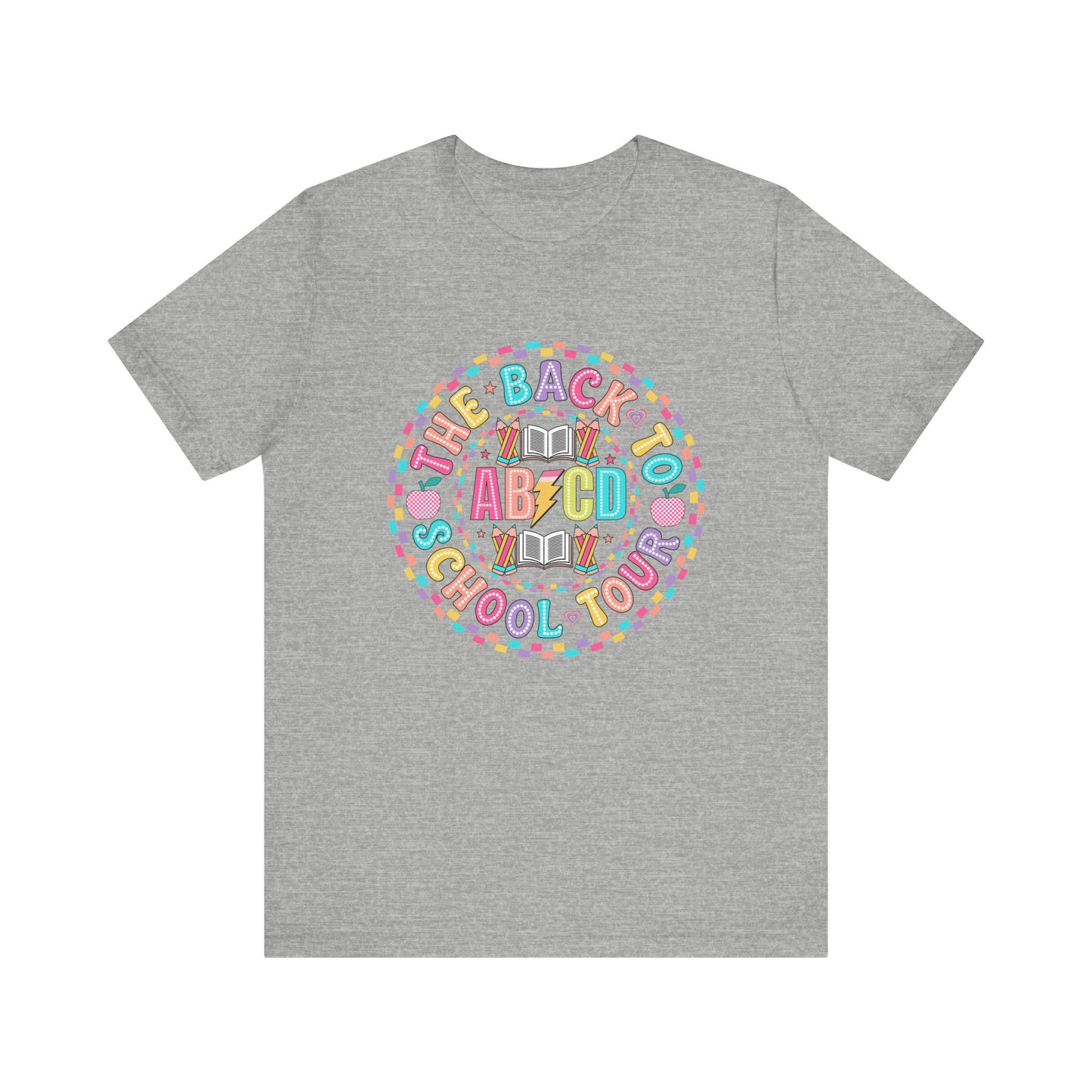Back to School Tee, School Tour Short Sleeve Shirt, Colorful Unisex Jersey Tee, School Spirit, Teacher Gift
