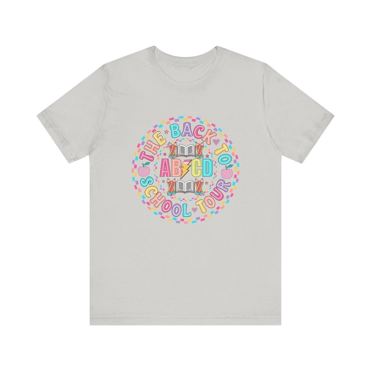 Back to School Tee, School Tour Short Sleeve Shirt, Colorful Unisex Jersey Tee, School Spirit, Teacher Gift