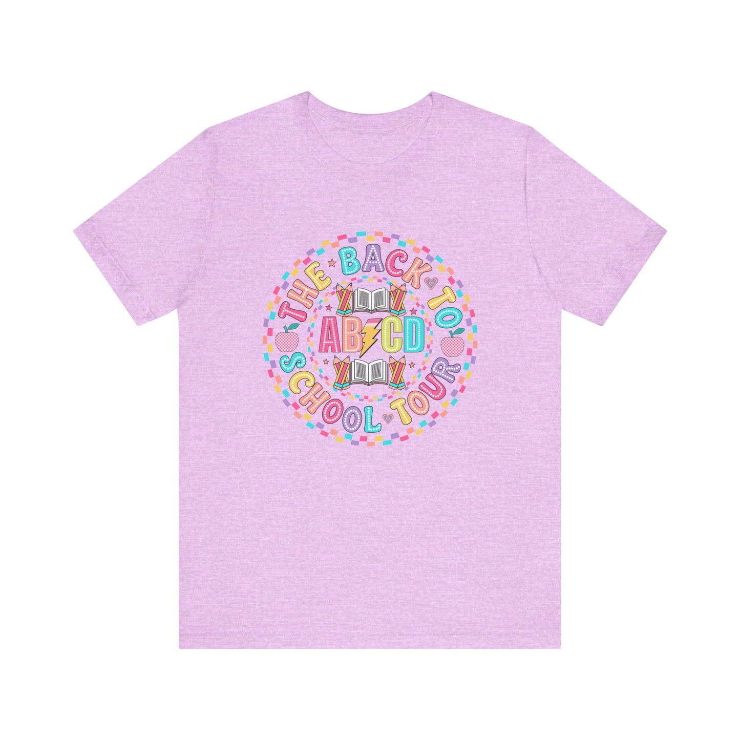 Back to School Tee, School Tour Short Sleeve Shirt, Colorful Unisex Jersey Tee, School Spirit, Teacher Gift