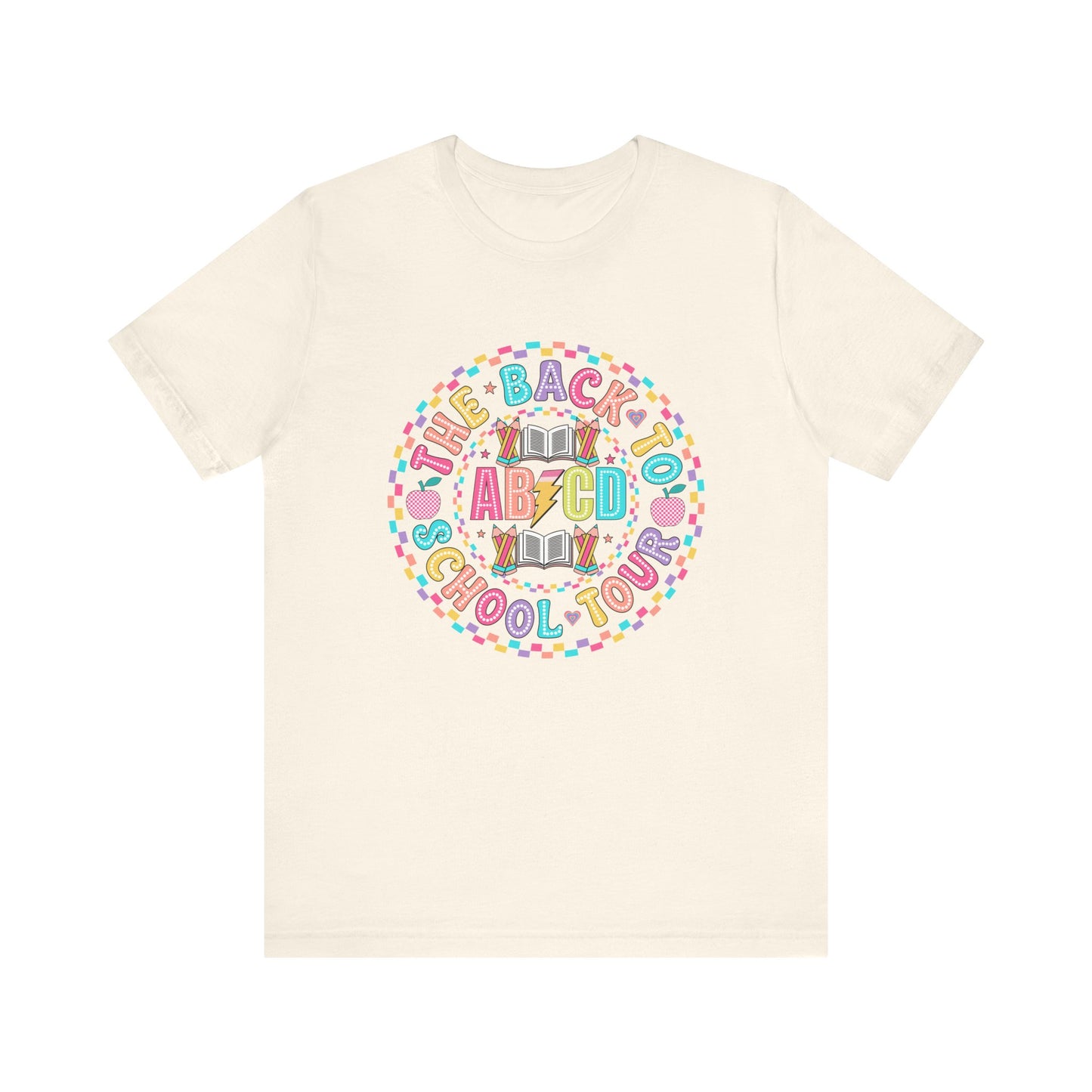 Back to School Tee, School Tour Short Sleeve Shirt, Colorful Unisex Jersey Tee, School Spirit, Teacher Gift
