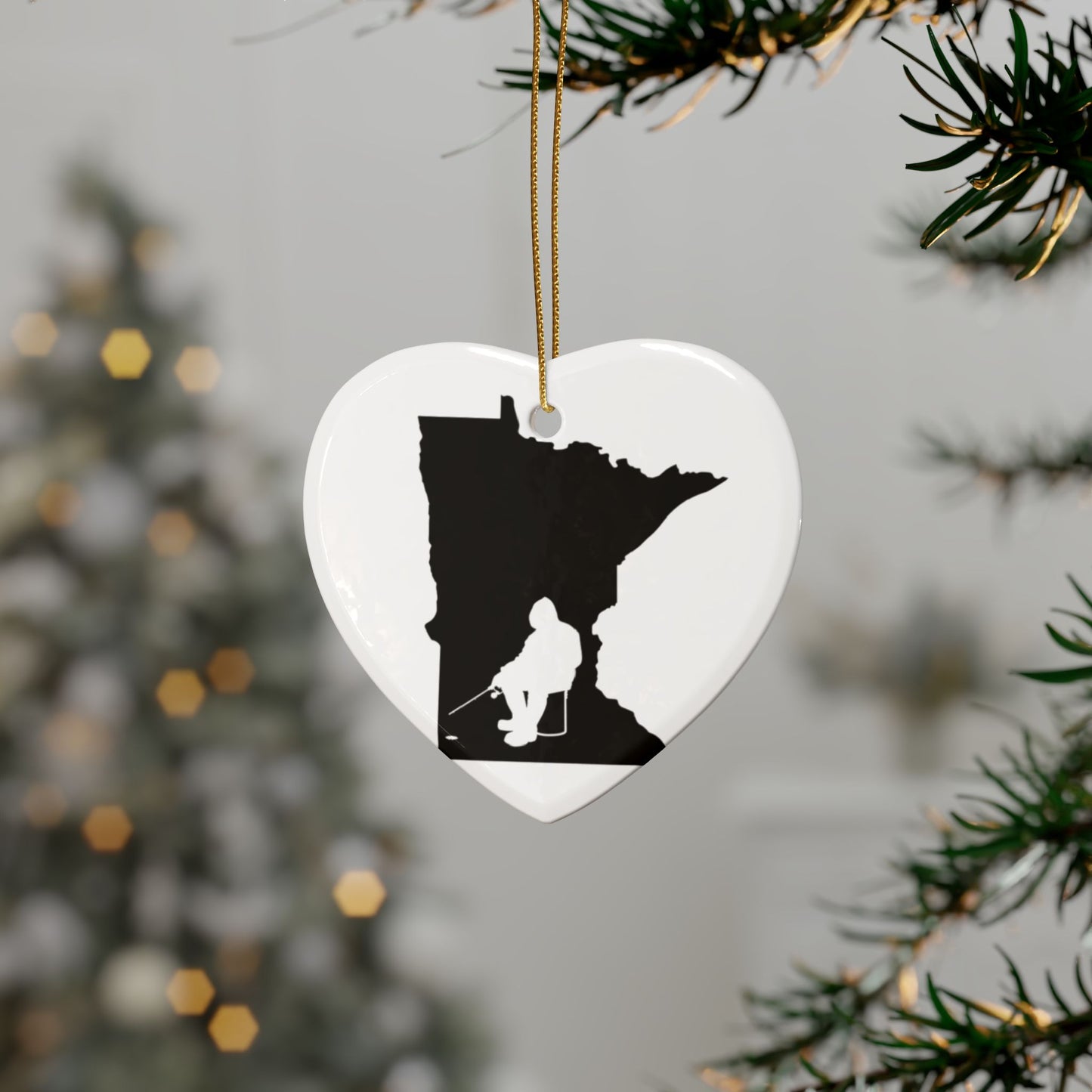 Heart-Shaped Fishing Themed Ceramic Ornaments for Christmas, Winter Decor, Memorial Gifts, Fishing Lovers, Home Decor, 1-20 pcs