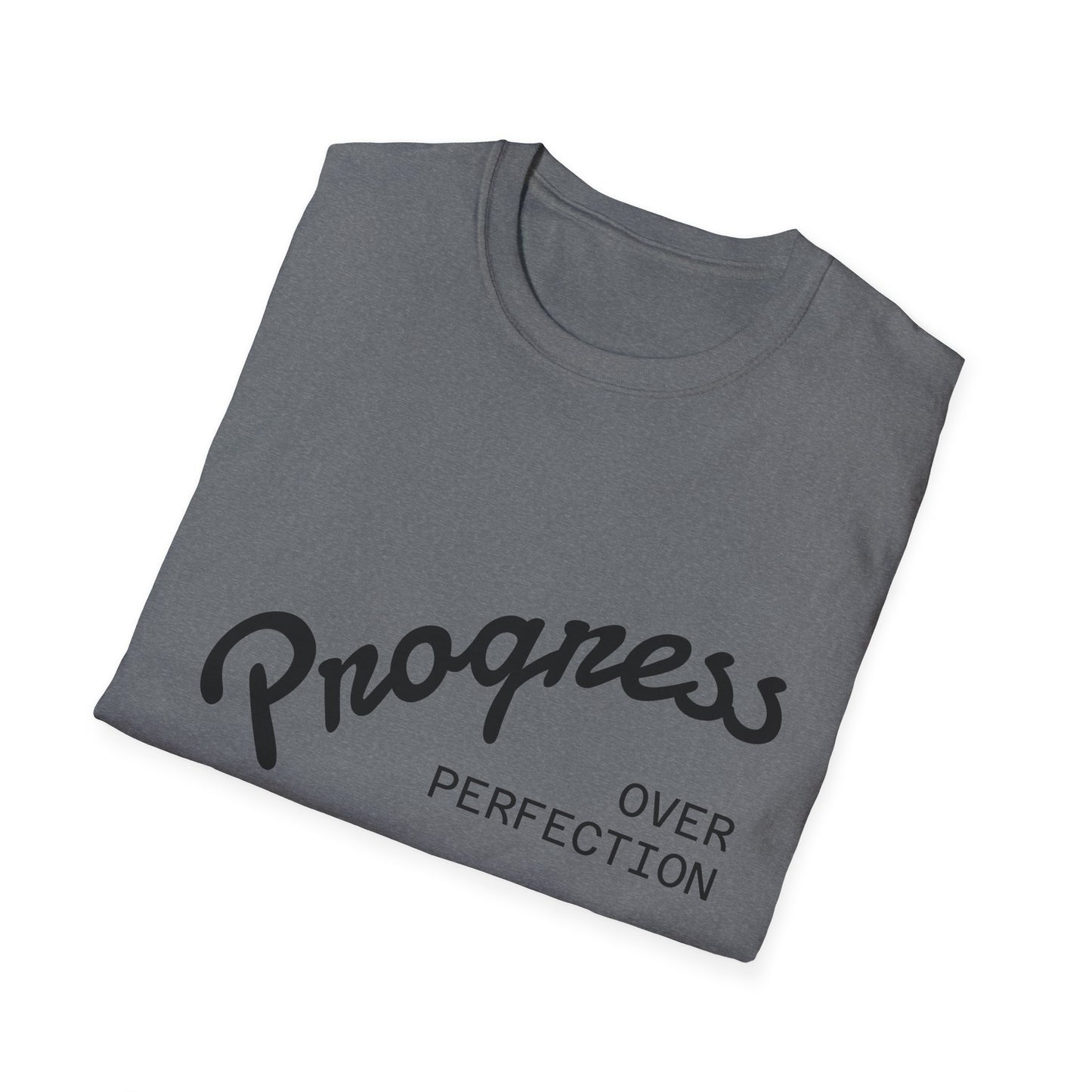 Motivational Quote T-Shirt - Progress Over Perfection, Inspirational Tee, Casual Wear, Gift for Friends, Self-Care Shirt, Everyday Comfort