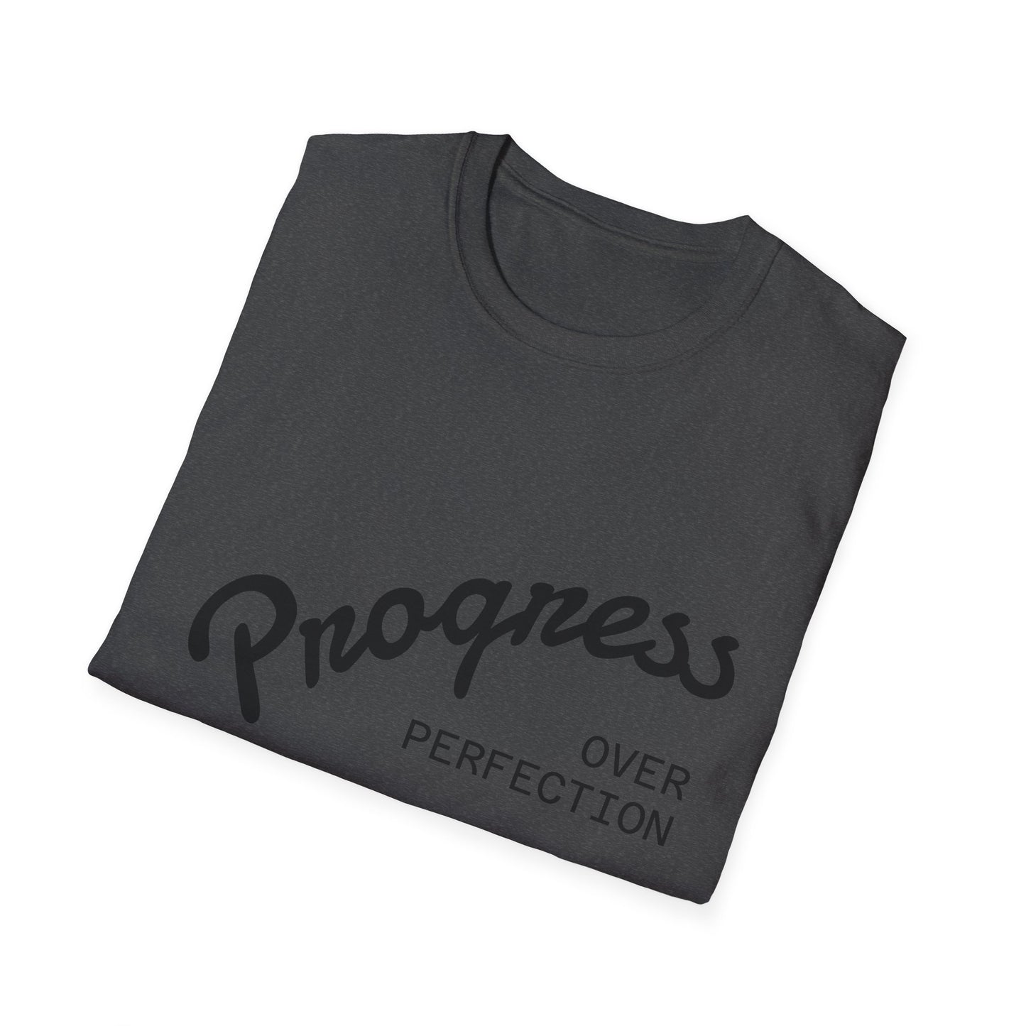 Motivational Quote T-Shirt - Progress Over Perfection, Inspirational Tee, Casual Wear, Gift for Friends, Self-Care Shirt, Everyday Comfort