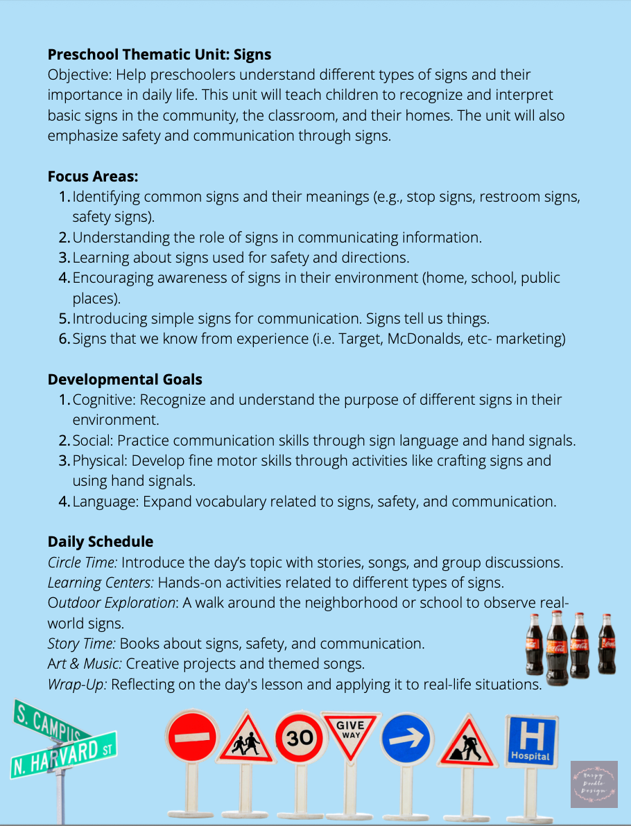 Signs Study Preschool Unit | Community, Safety & Communication