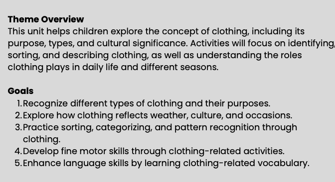 Preschool Clothing Study Unit | Creative Curriculum Aligned | Pre-K Thematic Lesson Plans