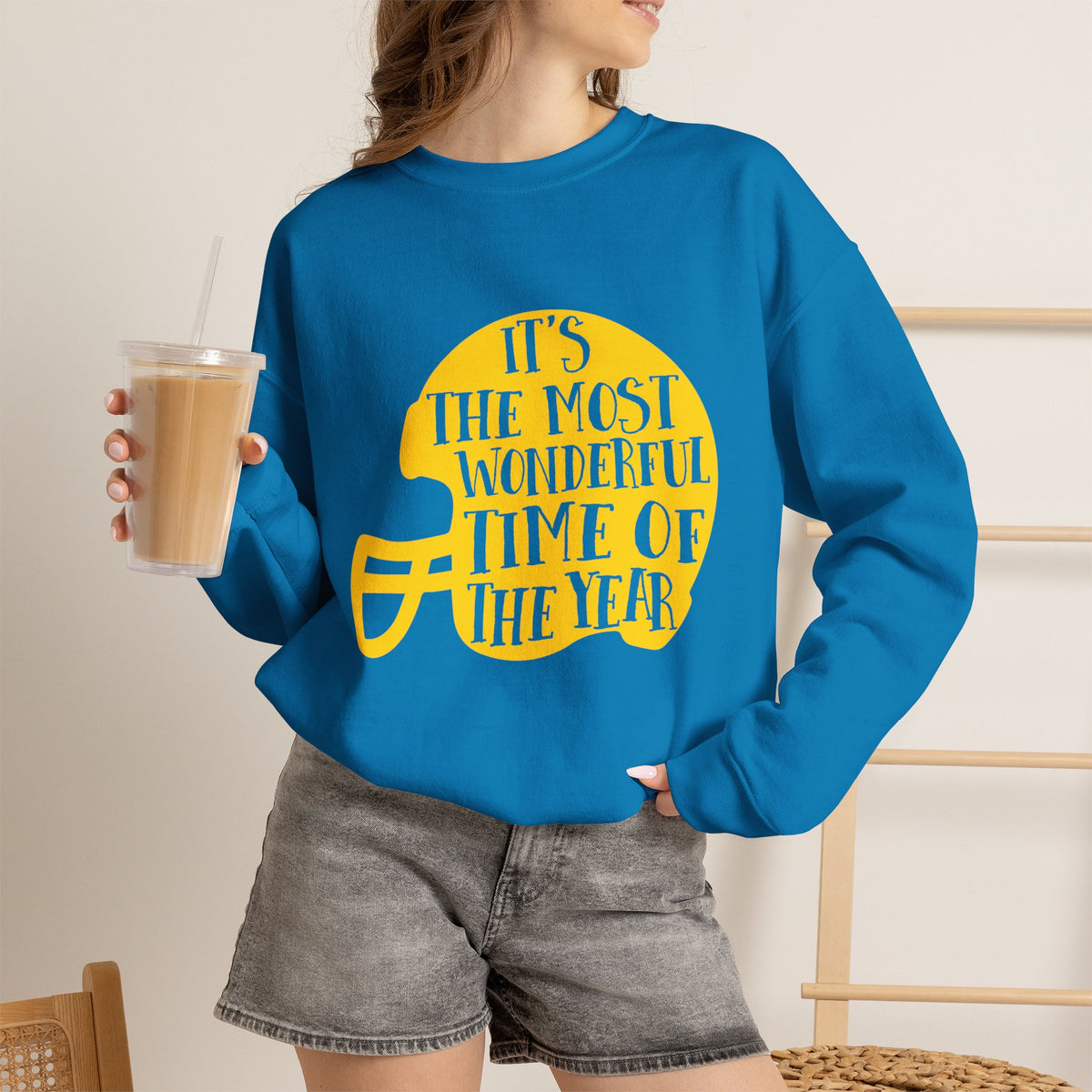 Football Helmet 'It's the Most Wonderful Time of the Year' Crewneck Sweatshirt | Football Fan Apparel, Team Spirit Sweatshirt, Football Season