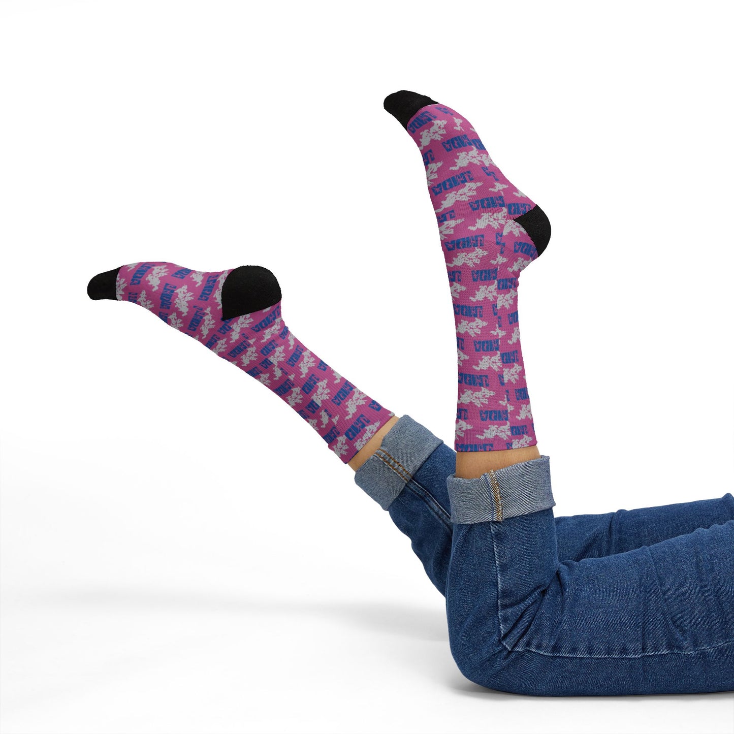 LMDA Sublimation Socks — Novelty Crew Socks with Repeating LMDA