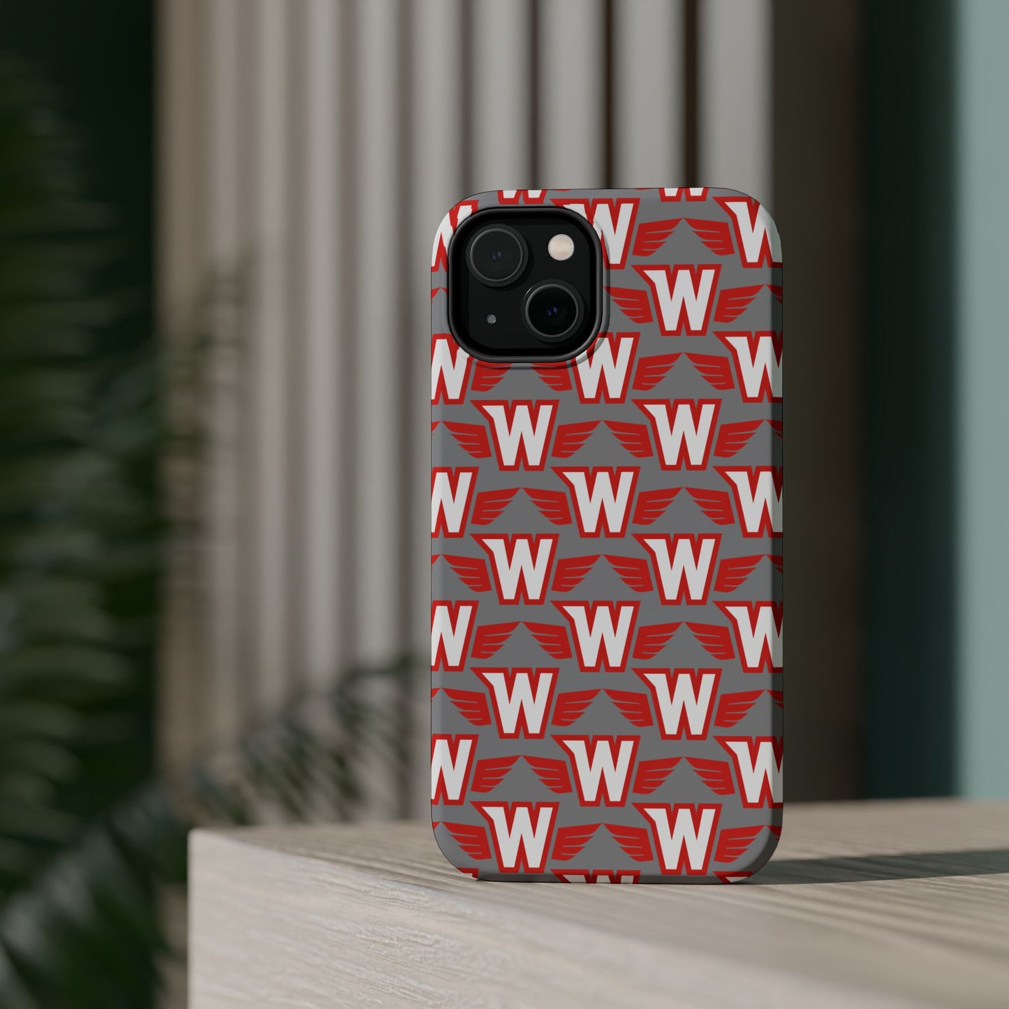 Stylish Magnetic Phone Case - Westonka White Hawks, Wings Up