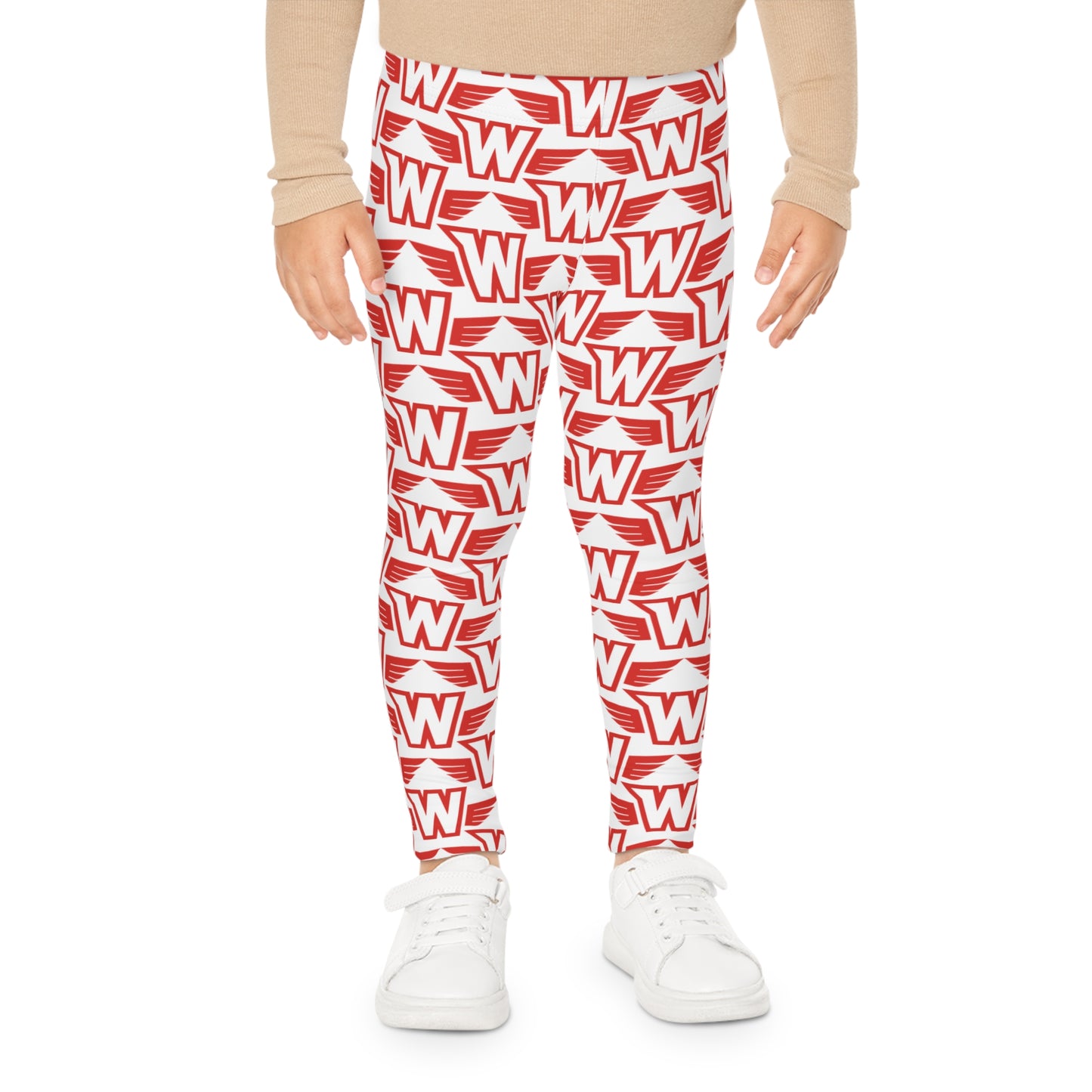 Stylish Kids Leggings with Winged Design - Westonka White Hawks, Wings up