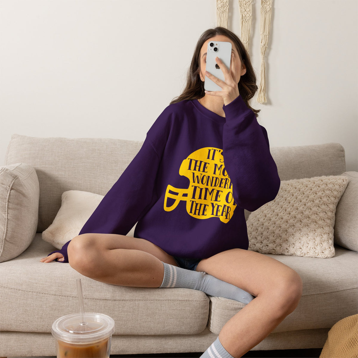 Football Helmet 'It's the Most Wonderful Time of the Year' Crewneck Sweatshirt | Football Fan Apparel, Team Spirit Sweatshirt, Football Season
