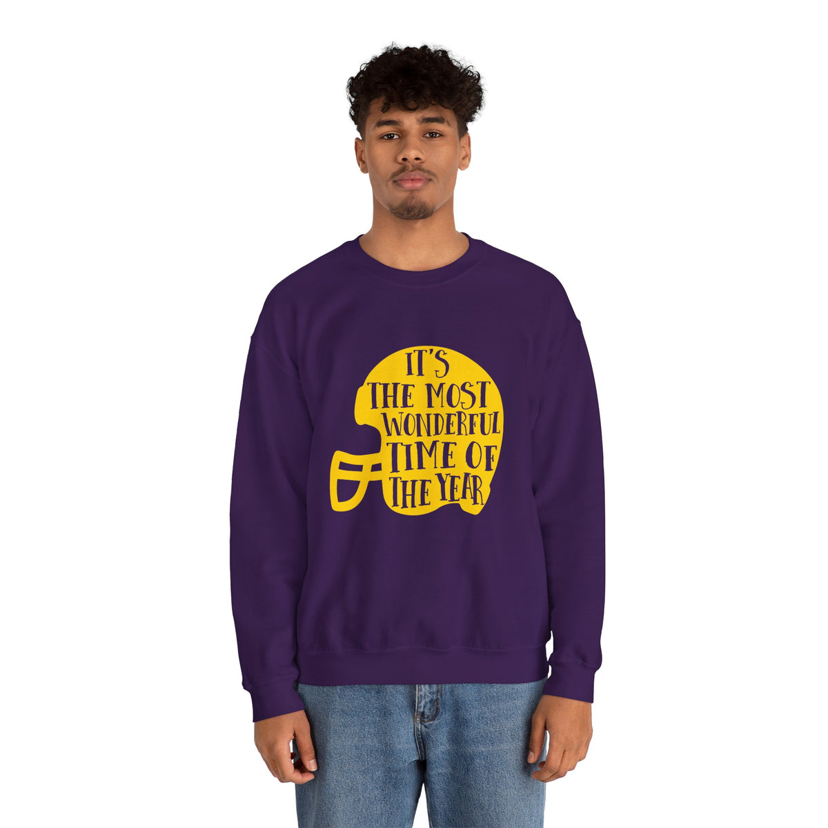 Football Helmet 'It's the Most Wonderful Time of the Year' Crewneck Sweatshirt | Football Fan Apparel, Team Spirit Sweatshirt, Football Season