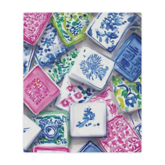 Minky Blanket — Floral Mahjong Tile Plush Throw