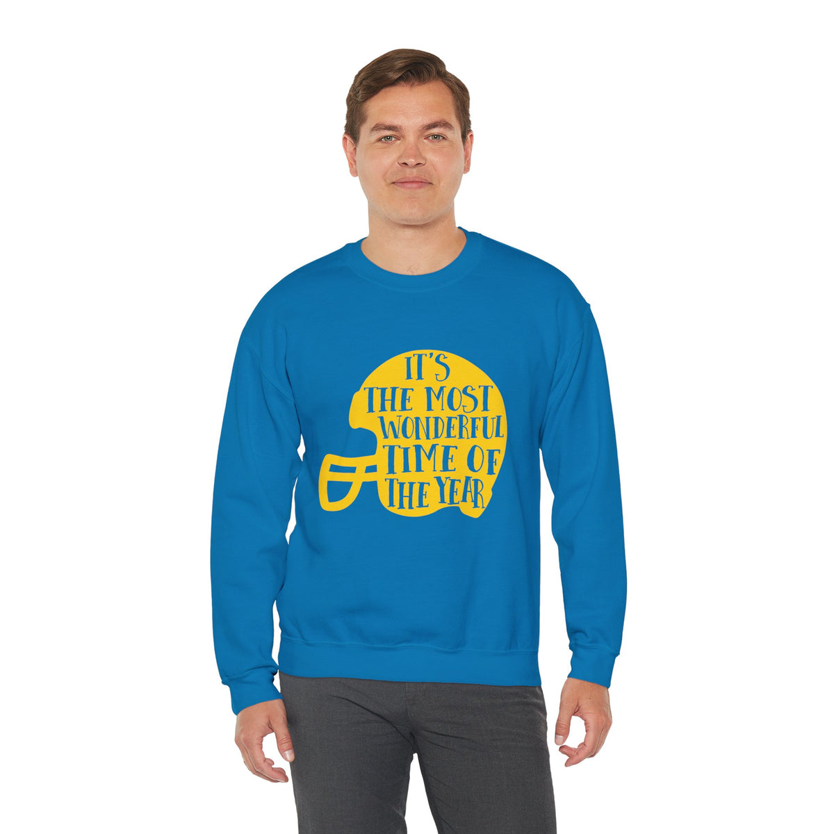 Football Helmet 'It's the Most Wonderful Time of the Year' Crewneck Sweatshirt | Football Fan Apparel, Team Spirit Sweatshirt, Football Season