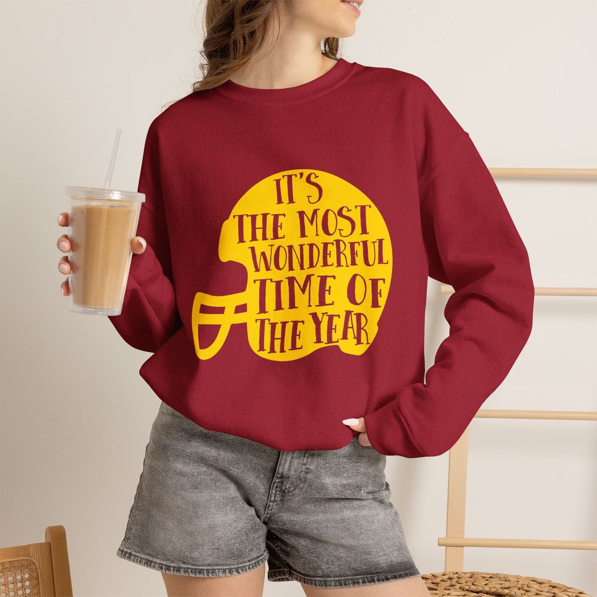 Football Helmet 'It's the Most Wonderful Time of the Year' Crewneck Sweatshirt | Football Fan Apparel, Team Spirit Sweatshirt, Football Season