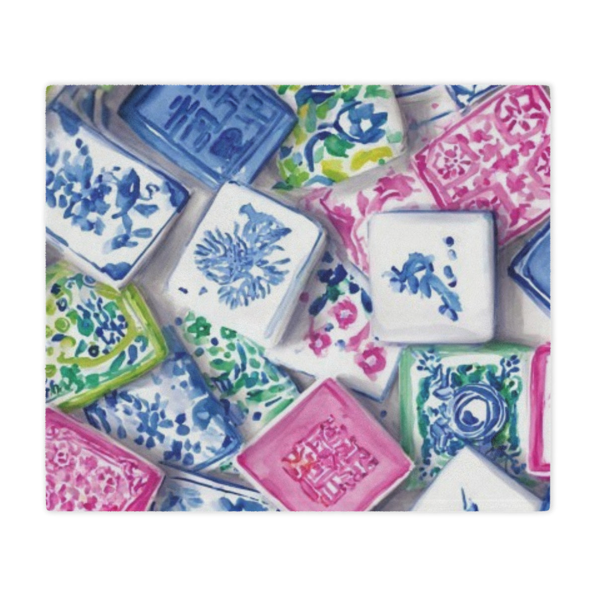 Minky Blanket — Floral Mahjong Tile Plush Throw