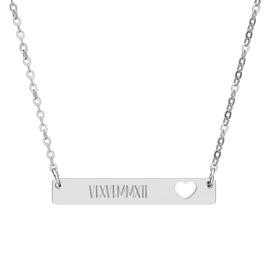 Necklace, Personalized Anniversary Date Roman Numerals Engraved Heart Pendant, Wedding Date Bar Jewelry, Shower gift, Anniversary gift