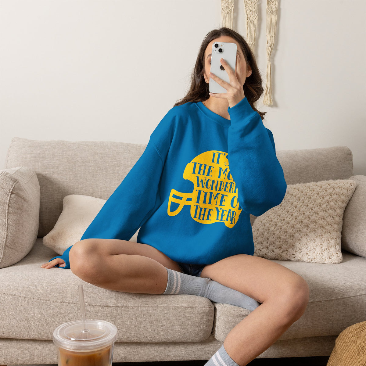 Football Helmet 'It's the Most Wonderful Time of the Year' Crewneck Sweatshirt | Football Fan Apparel, Team Spirit Sweatshirt, Football Season