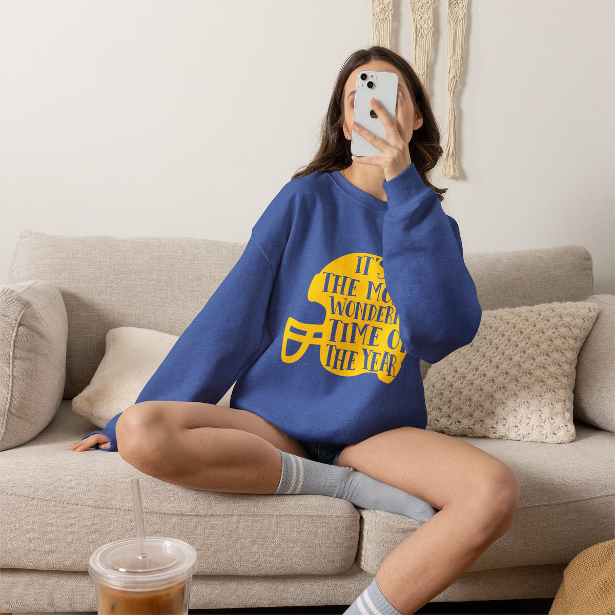 Football Helmet 'It's the Most Wonderful Time of the Year' Crewneck Sweatshirt | Football Fan Apparel, Team Spirit Sweatshirt, Football Season