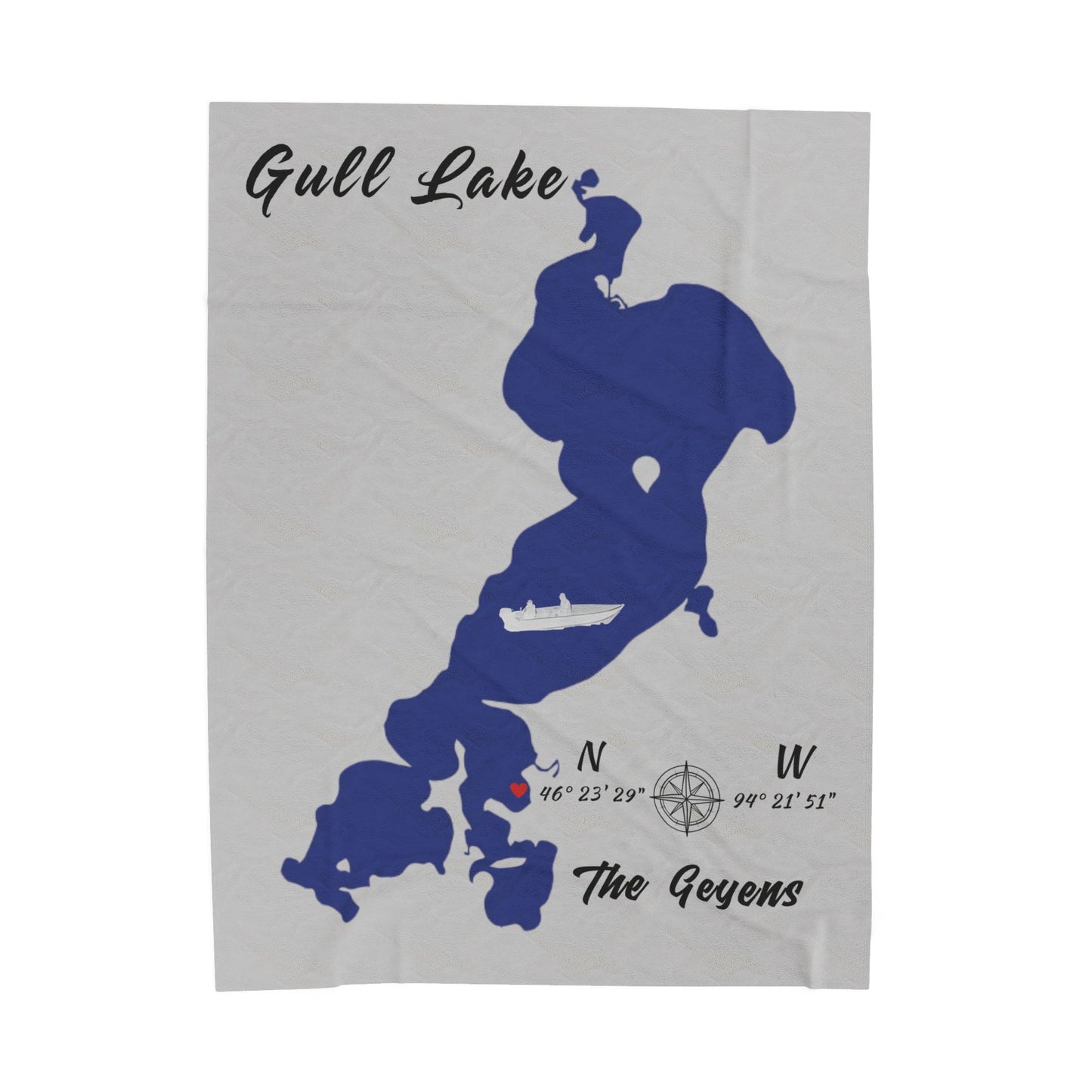 Gull Lake Map Velveteen Plush Blanket – Custom Family Name & Coordinates