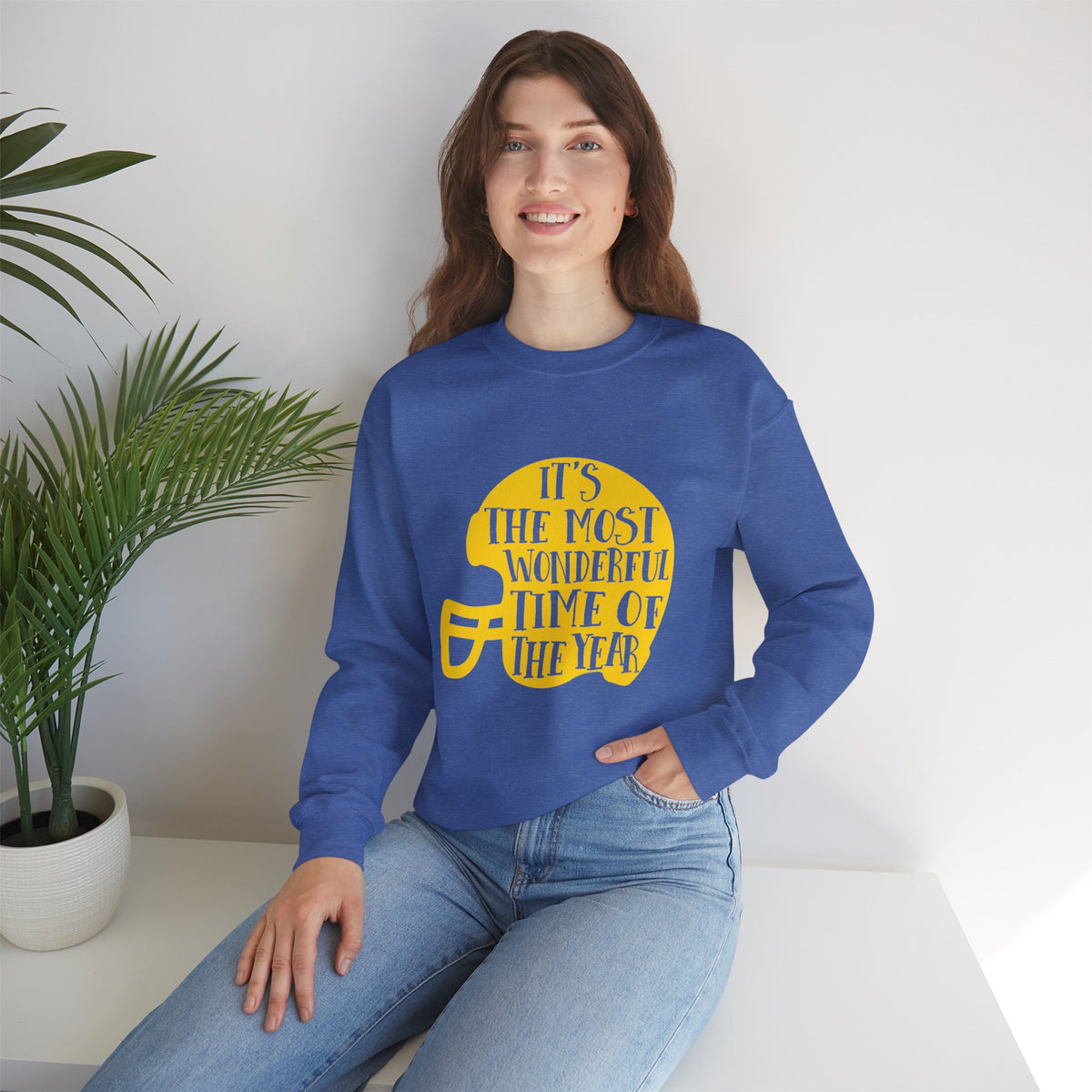 Football Helmet 'It's the Most Wonderful Time of the Year' Crewneck Sweatshirt | Football Fan Apparel, Team Spirit Sweatshirt, Football Season