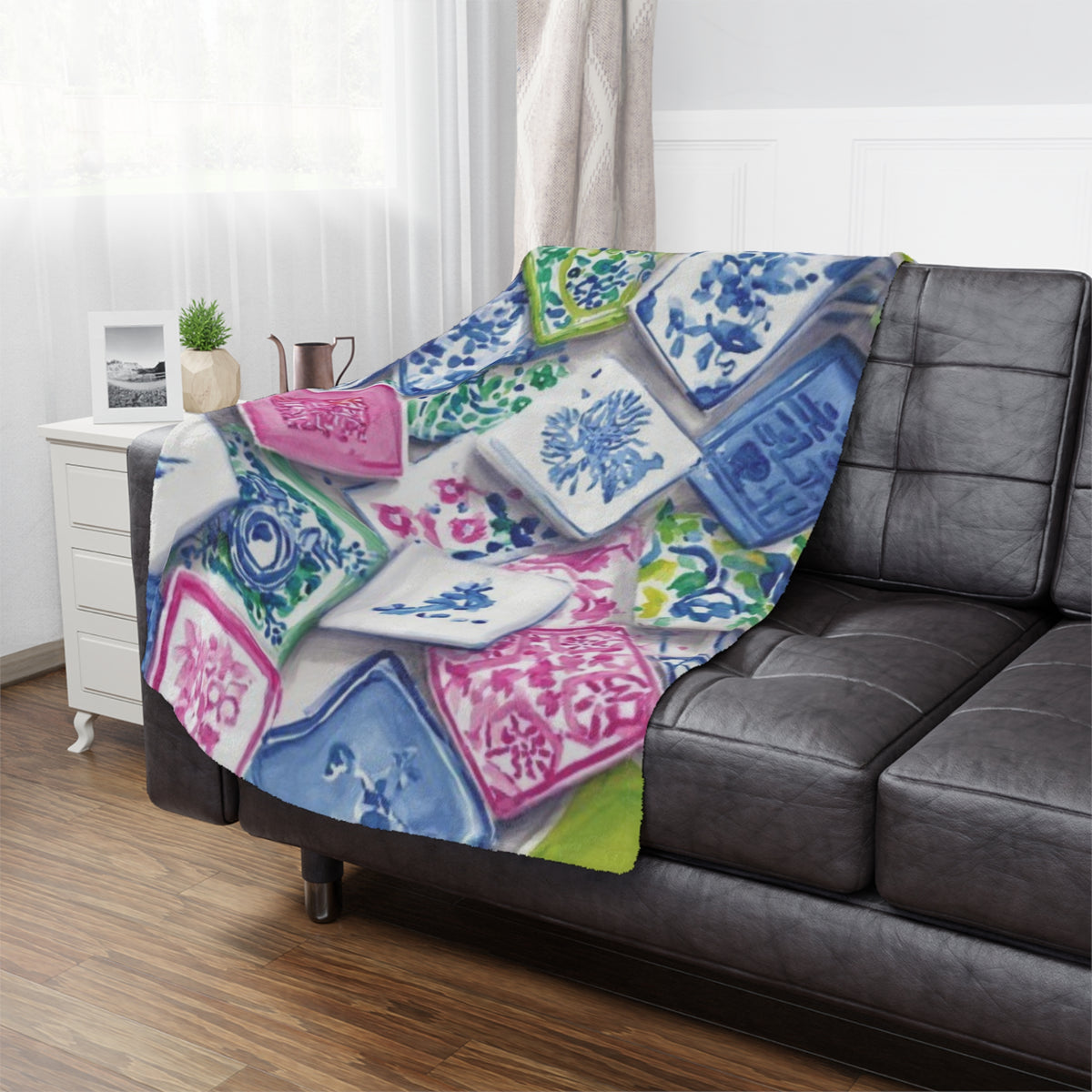 Minky Blanket — Floral Mahjong Tile Plush Throw