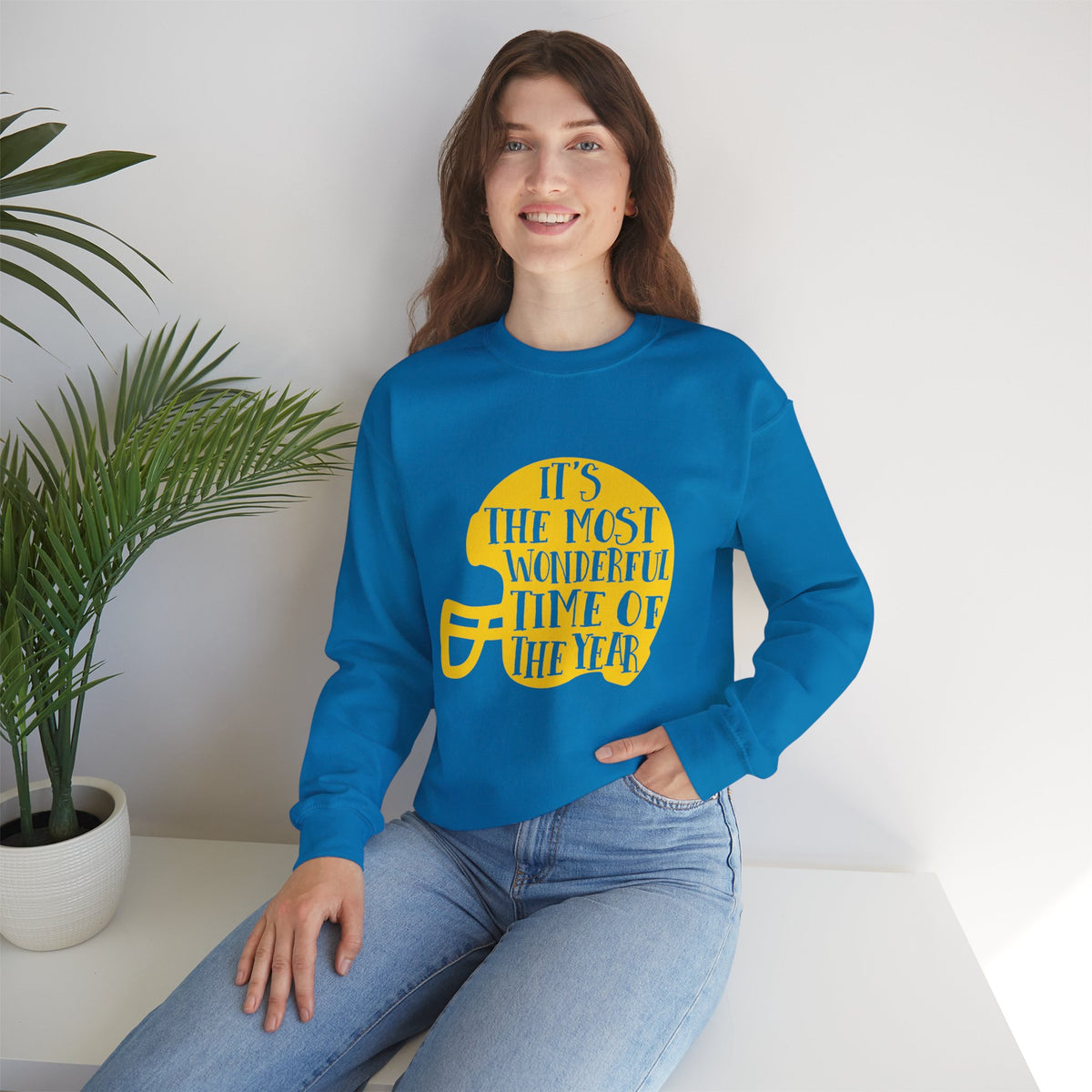 Football Helmet 'It's the Most Wonderful Time of the Year' Crewneck Sweatshirt | Football Fan Apparel, Team Spirit Sweatshirt, Football Season