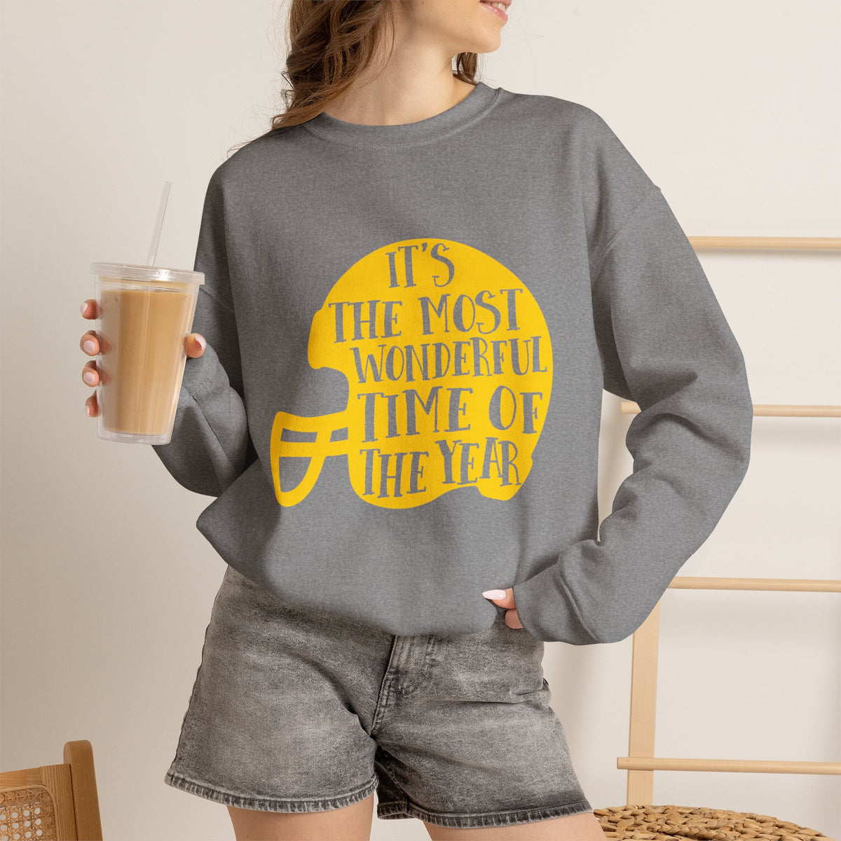 Football Helmet 'It's the Most Wonderful Time of the Year' Crewneck Sweatshirt | Football Fan Apparel, Team Spirit Sweatshirt, Football Season