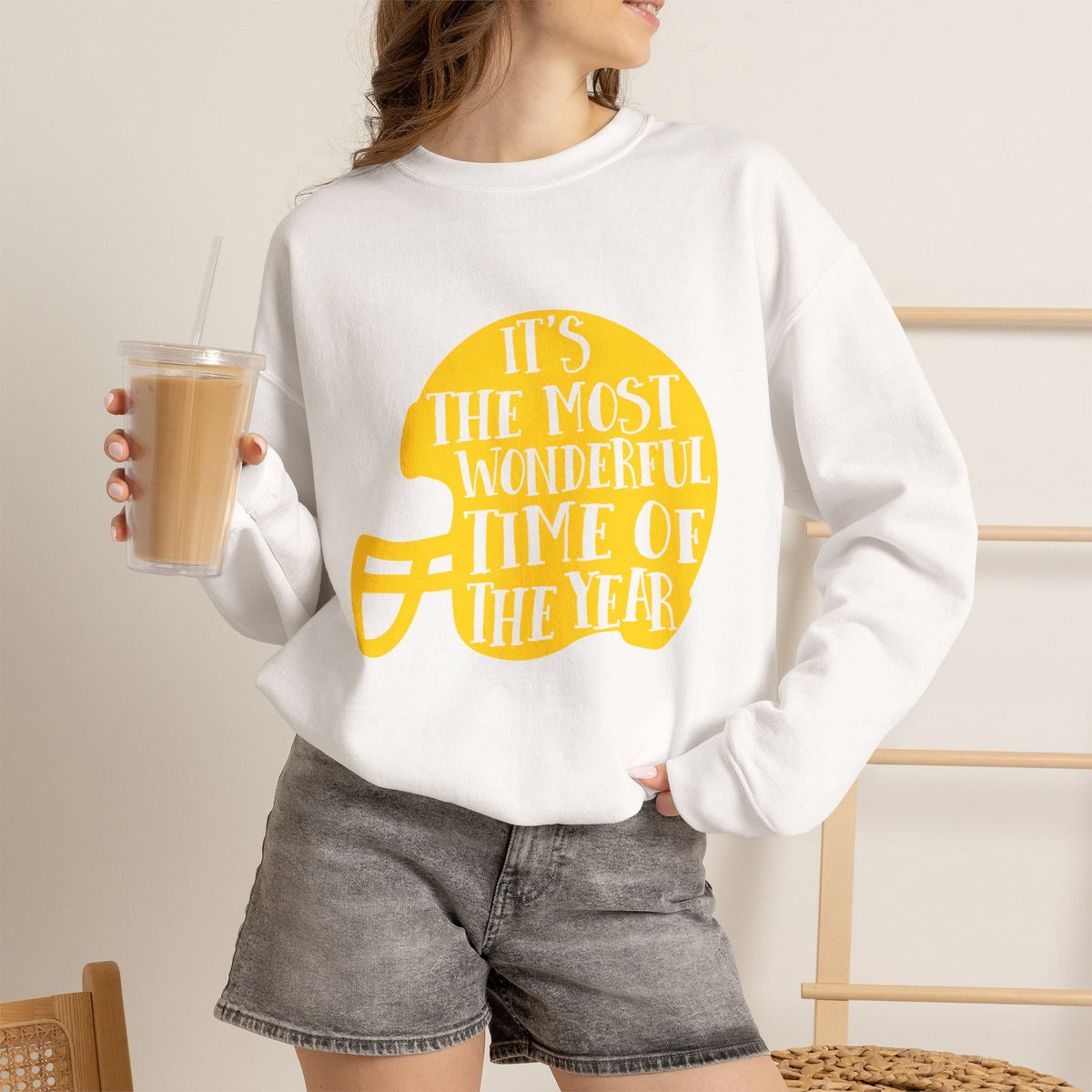 Football Helmet 'It's the Most Wonderful Time of the Year' Crewneck Sweatshirt | Football Fan Apparel, Team Spirit Sweatshirt, Football Season