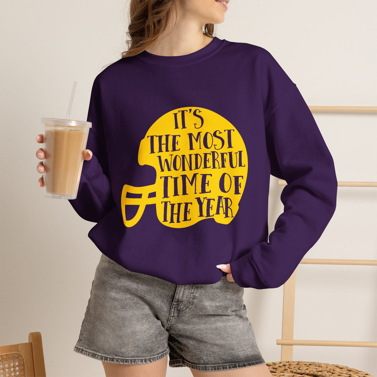 Football Helmet 'It's the Most Wonderful Time of the Year' Crewneck Sweatshirt | Football Fan Apparel, Team Spirit Sweatshirt, Football Season