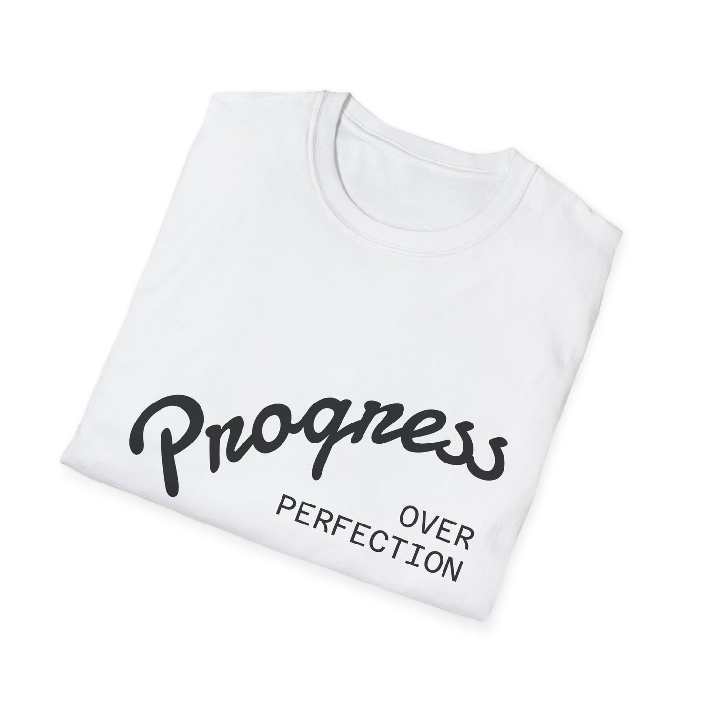 Motivational Quote T-Shirt - Progress Over Perfection, Inspirational Tee, Casual Wear, Gift for Friends, Self-Care Shirt, Everyday Comfort