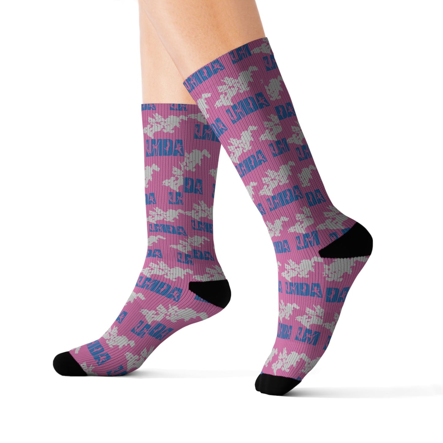 LMDA Sublimation Socks — Novelty Crew Socks with Repeating LMDA