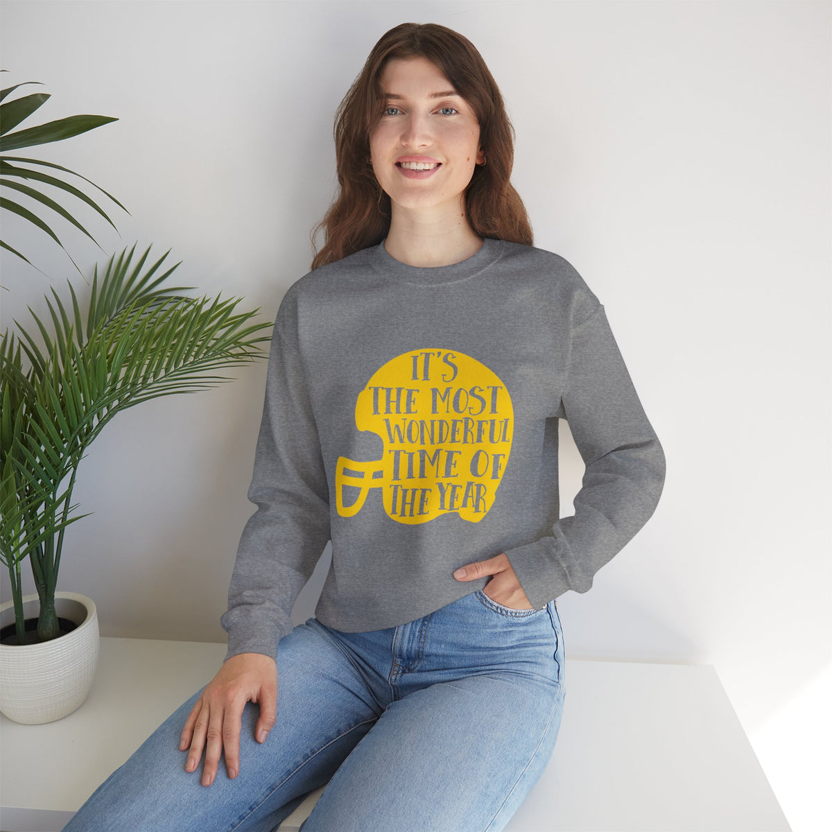 Football Helmet 'It's the Most Wonderful Time of the Year' Crewneck Sweatshirt | Football Fan Apparel, Team Spirit Sweatshirt, Football Season