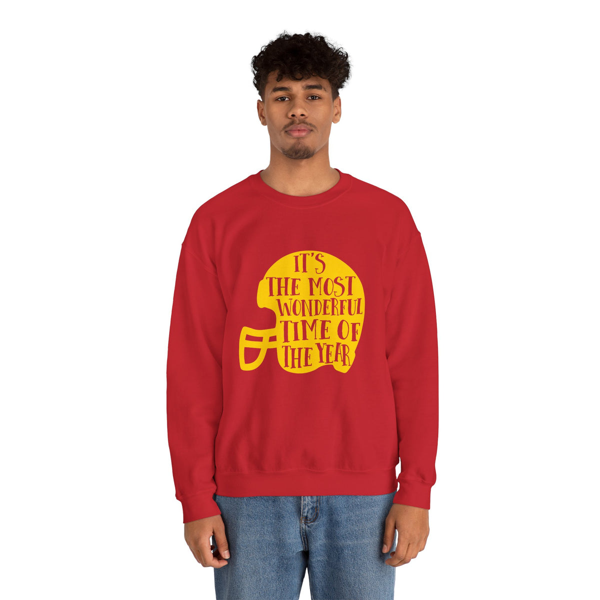 Football Helmet 'It's the Most Wonderful Time of the Year' Crewneck Sweatshirt | Football Fan Apparel, Team Spirit Sweatshirt, Football Season