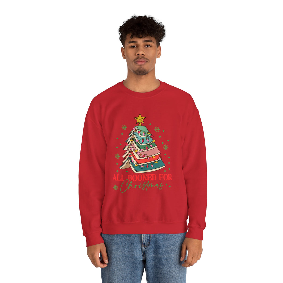 Christmas Book Lover Sweatshirt — "All Booked for Christmas" Cozy Crewneck