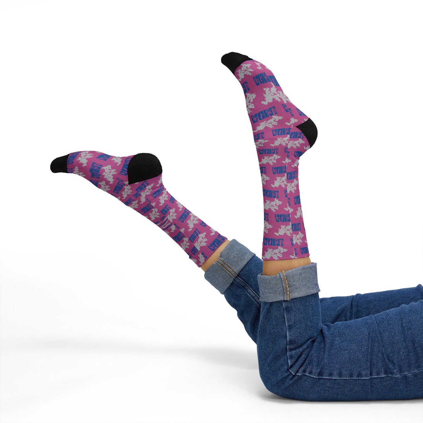LMDA Sublimation Socks — Novelty Crew Socks with Repeating LMDA