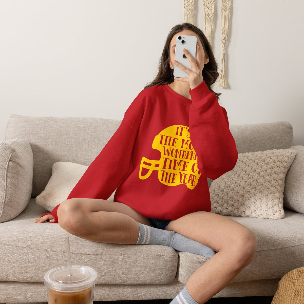 Football Helmet 'It's the Most Wonderful Time of the Year' Crewneck Sweatshirt | Football Fan Apparel, Team Spirit Sweatshirt, Football Season