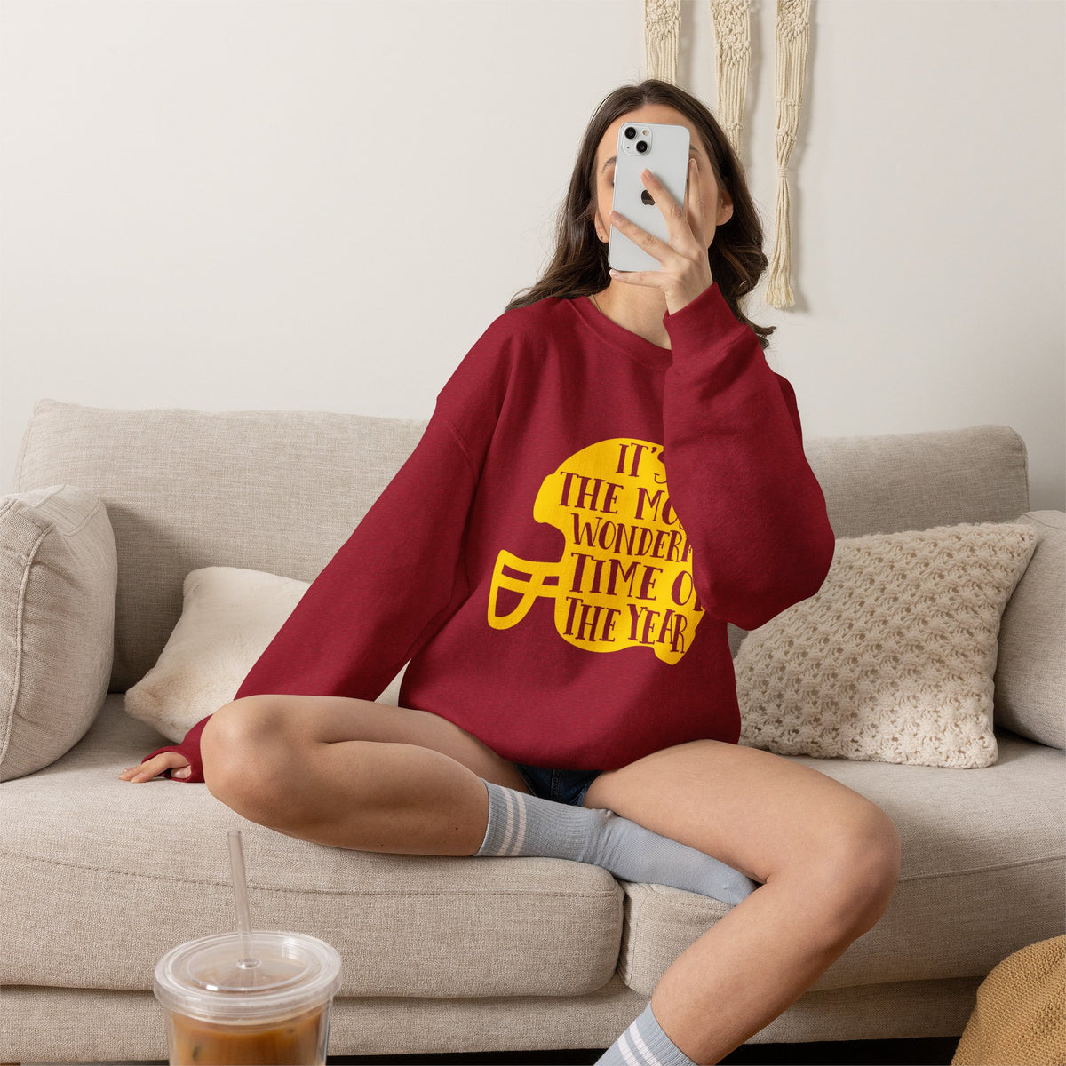 Football Helmet 'It's the Most Wonderful Time of the Year' Crewneck Sweatshirt | Football Fan Apparel, Team Spirit Sweatshirt, Football Season
