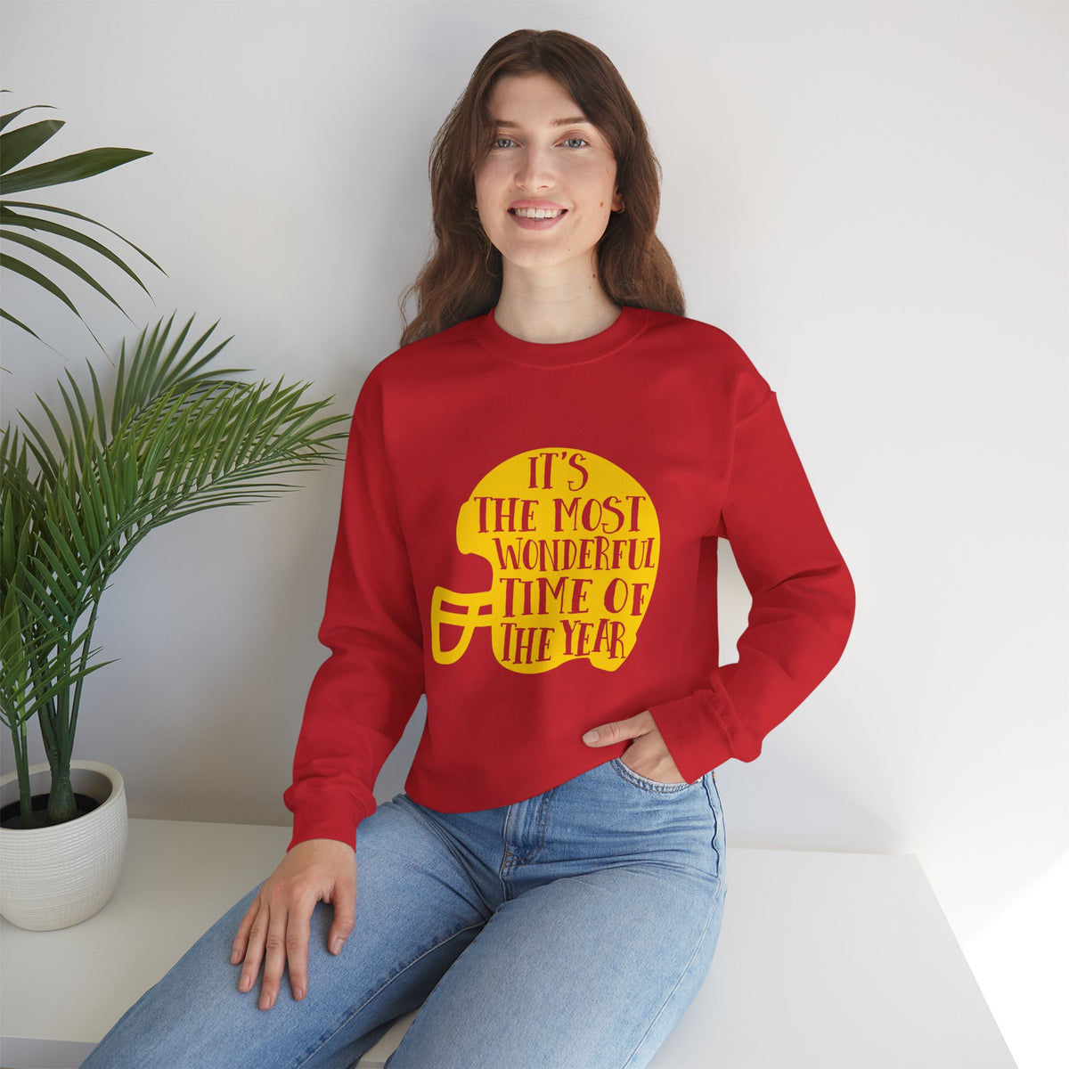 Football Helmet 'It's the Most Wonderful Time of the Year' Crewneck Sweatshirt | Football Fan Apparel, Team Spirit Sweatshirt, Football Season