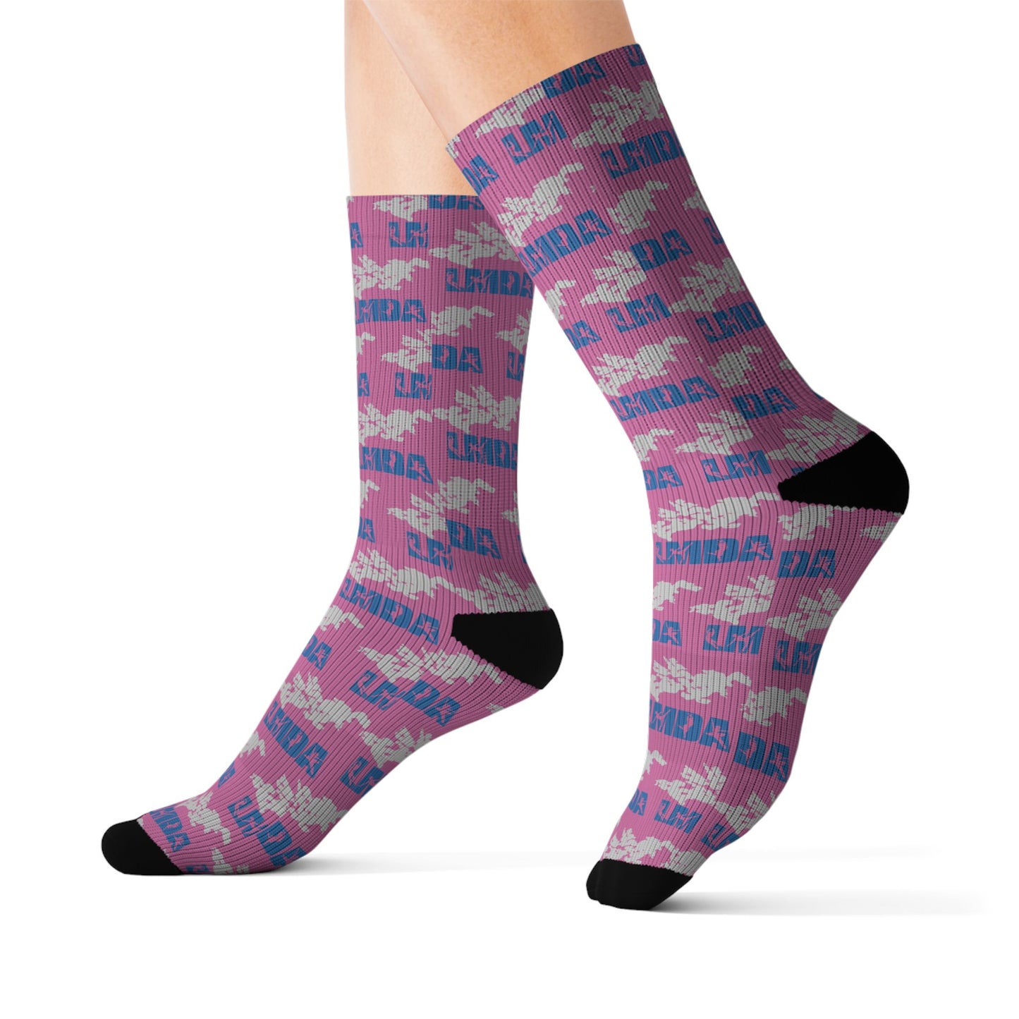 LMDA Sublimation Socks — Novelty Crew Socks with Repeating LMDA