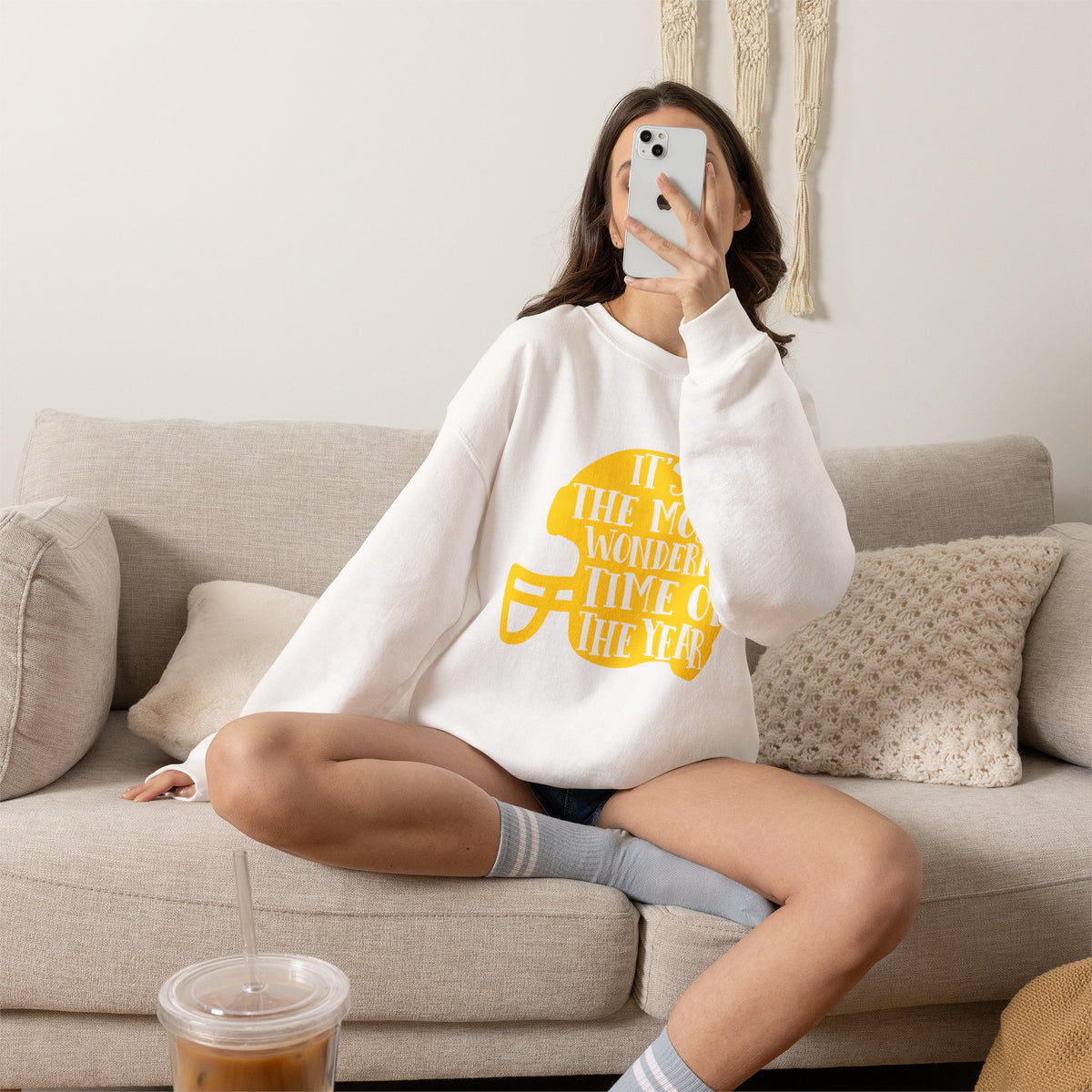 Football Helmet 'It's the Most Wonderful Time of the Year' Crewneck Sweatshirt | Football Fan Apparel, Team Spirit Sweatshirt, Football Season