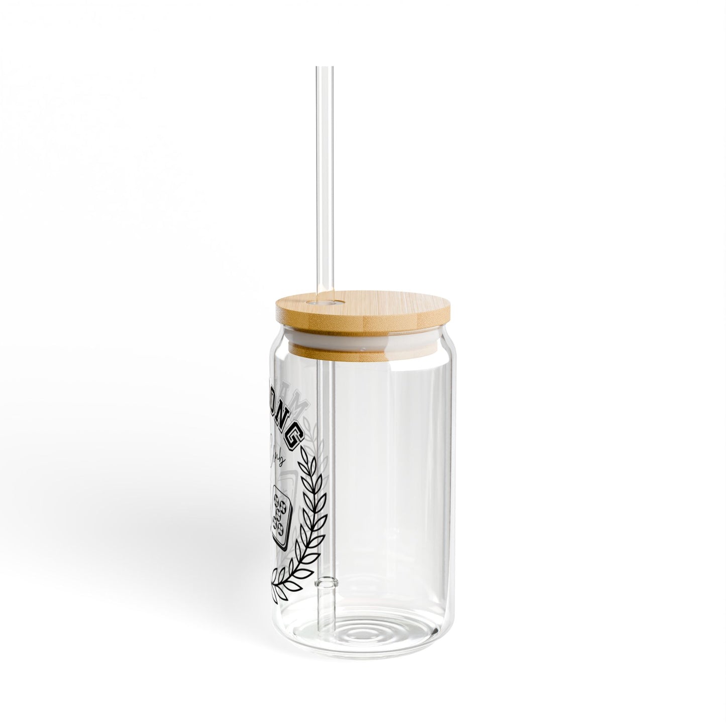 Mahjong Sipper Glass – 16oz Mahjong Social Club Mason Jar with Bamboo Lid & Straw
