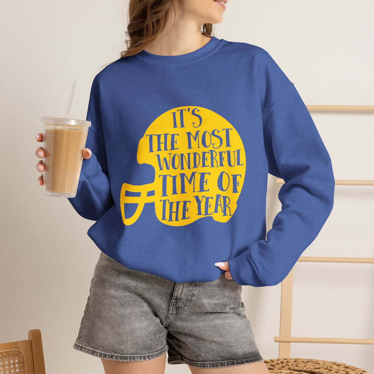 Football Helmet 'It's the Most Wonderful Time of the Year' Crewneck Sweatshirt | Football Fan Apparel, Team Spirit Sweatshirt, Football Season