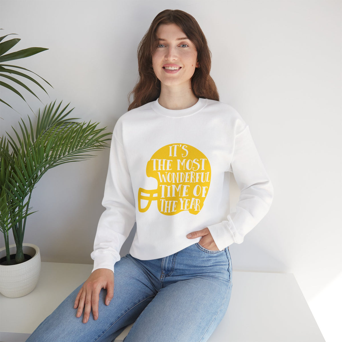 Football Helmet 'It's the Most Wonderful Time of the Year' Crewneck Sweatshirt | Football Fan Apparel, Team Spirit Sweatshirt, Football Season