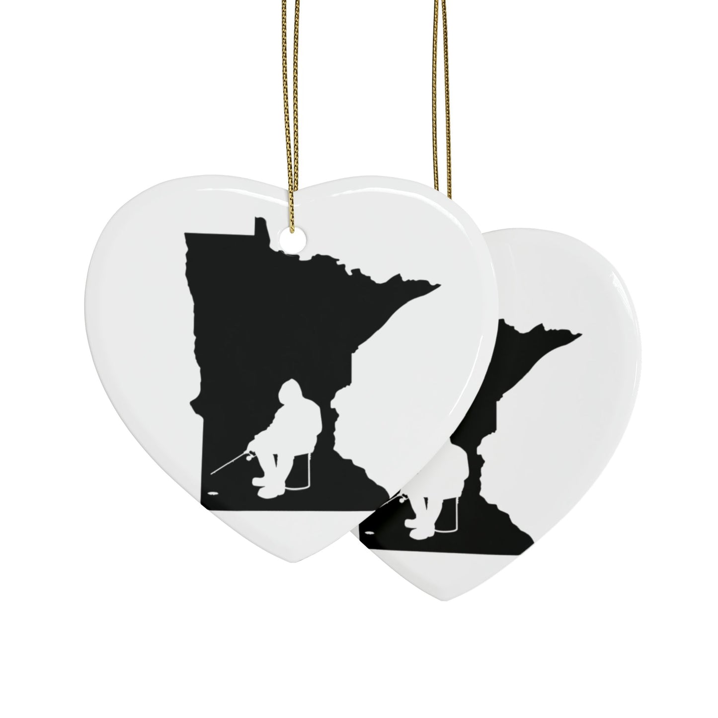Heart-Shaped Fishing Themed Ceramic Ornaments for Christmas, Winter Decor, Memorial Gifts, Fishing Lovers, Home Decor, 1-20 pcs