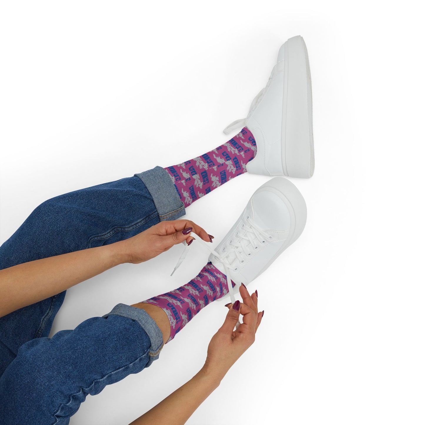 LMDA Sublimation Socks — Novelty Crew Socks with Repeating LMDA