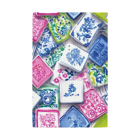 Waffle Weave Kitchen Towel — Colorful Mahjong Tile Cotton Hand Towel