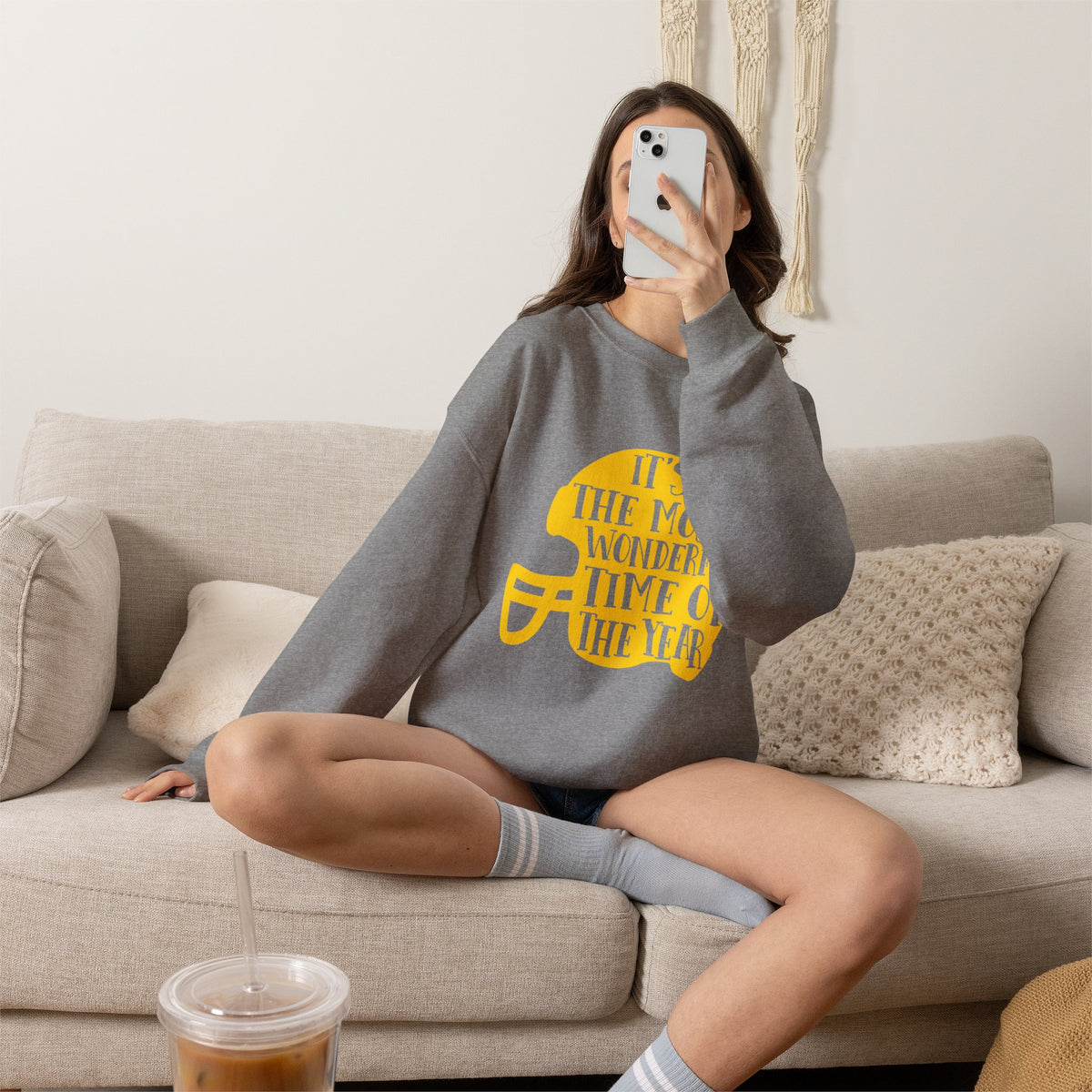 Football Helmet 'It's the Most Wonderful Time of the Year' Crewneck Sweatshirt | Football Fan Apparel, Team Spirit Sweatshirt, Football Season
