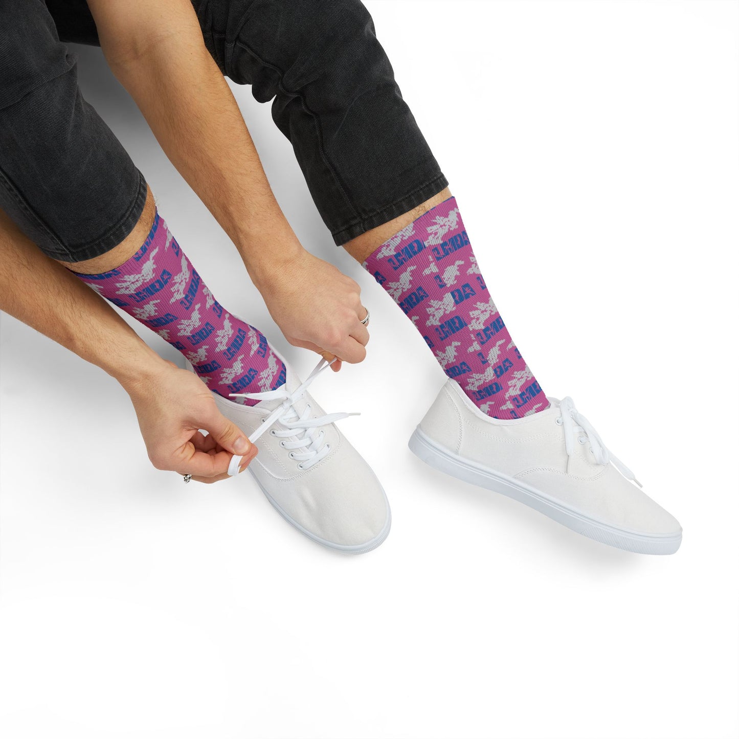 LMDA Sublimation Socks — Novelty Crew Socks with Repeating LMDA