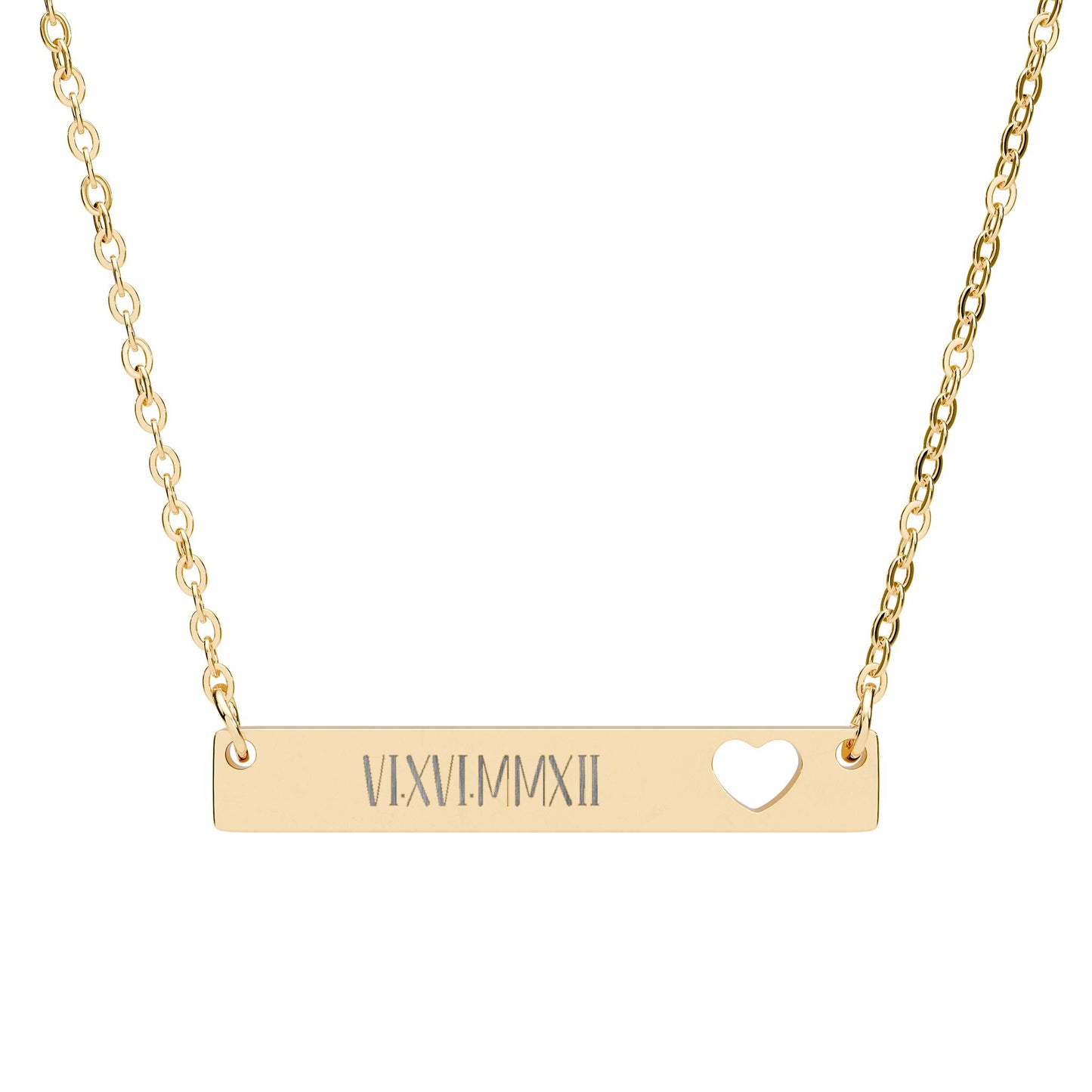 Necklace, Personalized Anniversary Date Roman Numerals Engraved Heart Pendant, Wedding Date Bar Jewelry, Shower gift, Anniversary gift